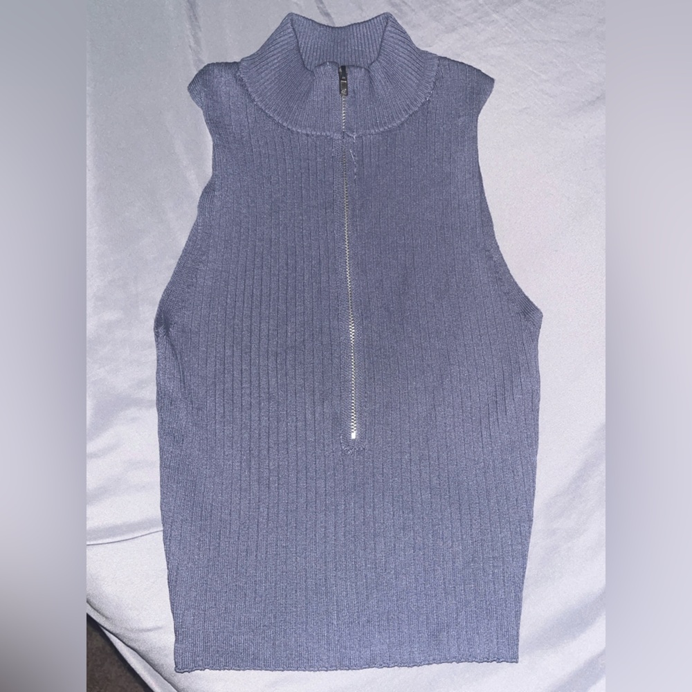 Active USA Navy Ribbed Top with Zipper